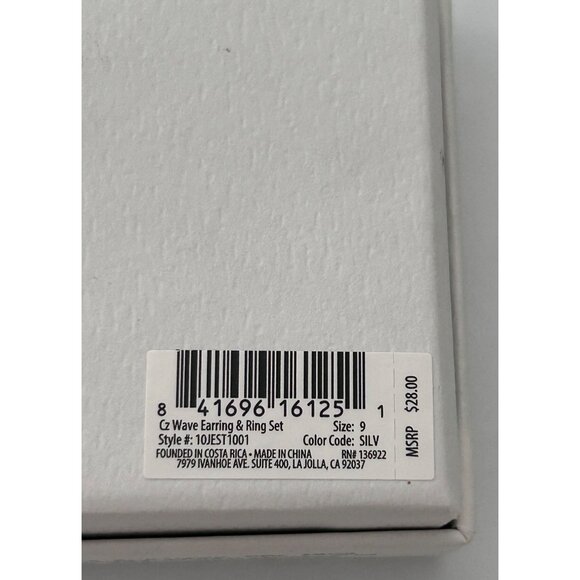 Pura Vida CZ Wave Earring & Ring Set Size 9 Silver Jewelry Gift Box - Picture 3 of 3